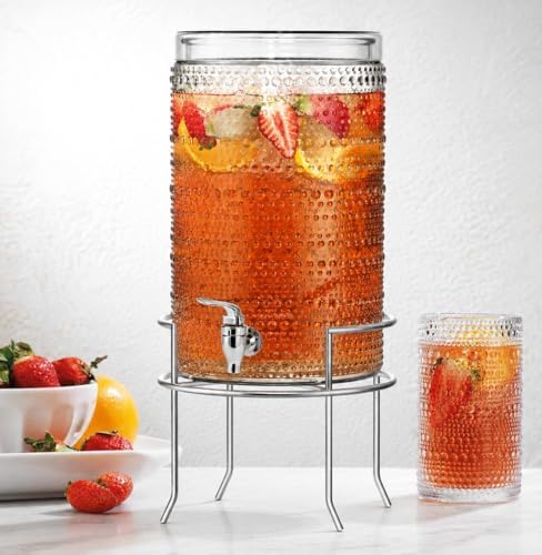 2 PACK-2 Gallon Glass Drink Dispensers for Parties, Hobnail Drink Dispenser, Beverage Dispenser with Stand and, alternate