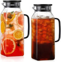 2 Pack 2 Liter/68 oz Square Glass Pitcher with Lid, Classic Stripes Water Pitchers with Handle for Fridge, Large