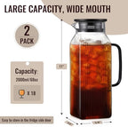 2 Pack 2 Liter/68 oz Square Glass Pitcher with Lid, Classic Stripes Water Pitchers with Handle for Fridge, Large, alternate