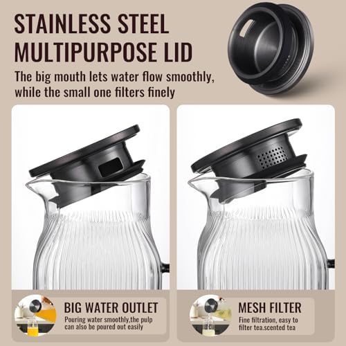 2 Pack 2 Liter/68 oz Square Glass Pitcher with Lid, Classic Stripes Water Pitchers with Handle for Fridge, Large, alternate