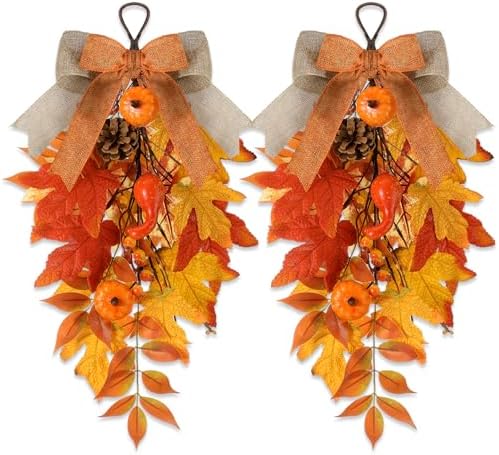 2 Pack 20 in Fall Teardrop Swags Autumn Front Door Decor