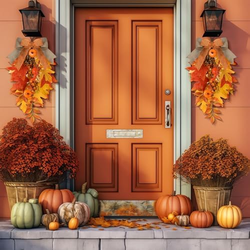 2 Pack 20 in Fall Teardrop Swags Autumn Front Door Decor, alternate view 2