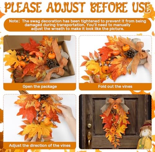 2 Pack 20 in Fall Teardrop Swags Autumn Front Door Decor, alternate view 4