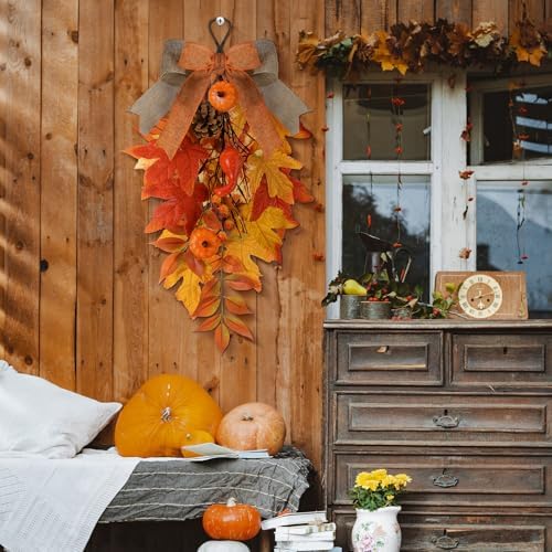 2 Pack 20 in Fall Teardrop Swags Autumn Front Door Decor, alternate view 5