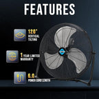 2 Pack 20 Inch High Velocity Metal Floor Fan, 3-Speed Powerful Cooling for Industrial, Commercial, and Home, alternate view 4