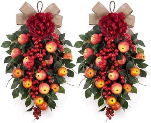 2 Pack 22.5 in Fall Teardrop Swags Autumn Apple Front Door Decor