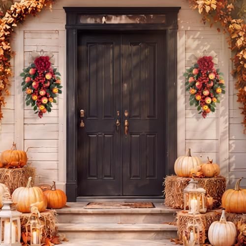 2 Pack 22.5 in Fall Teardrop Swags Autumn Apple Front Door Decor, alternate view 4