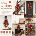 2 Pack 22.5 in Fall Teardrop Swags Autumn Apple Front Door Decor, alternate view 5
