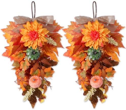 2 Pack 22 in Fall Teardrop Swags Autumn Floral Front Door Decor