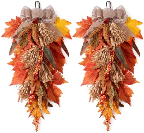 2 Pack 22 in Fall Teardrop Swags Autumn Sorghum Front Door Decor