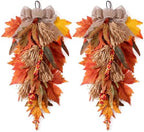 2 Pack 22 in Fall Teardrop Swags Autumn Sorghum Front Door Decor