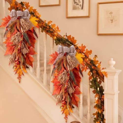 2 Pack 22 in Fall Teardrop Swags Autumn Sorghum Front Door Decor, alternate view 6