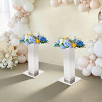 2 Pack 23.6" Tall Silver Vases for Centerpieces, Stainless Steel Column Geometric Centerpieces, Metal Wedding