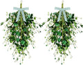 2 Pack 23’’ St. Patrick's Day Wreaths for Front Door St. Patricks Day Teardrop Swag Artificial Green Shamrock