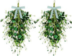2 Pack 23’’ St. Patrick's Day Wreaths for Front Door St. Patricks Day Teardrop Swag Artificial Green Shamrock