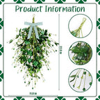 2 Pack 23’’ St. Patrick's Day Wreaths for Front Door St. Patricks Day Teardrop Swag Artificial Green Shamrock, alternate view