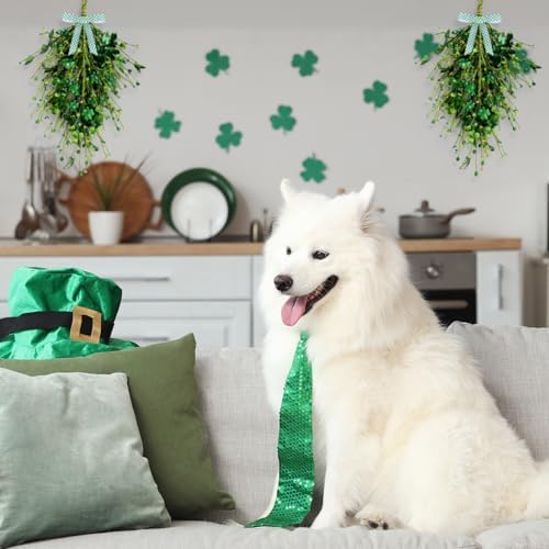 2 Pack 23’’ St. Patrick's Day Wreaths for Front Door St. Patricks Day Teardrop Swag Artificial Green Shamrock, alternate view