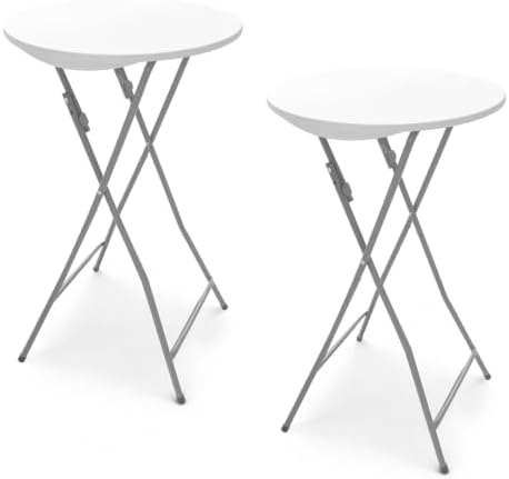 2 Pack 24" Round Folding Cocktail Tables, Bar Height High Tops