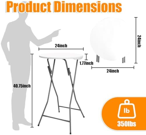 2 Pack 24" Round Folding Cocktail Tables, Bar Height High Tops, alternate view 3
