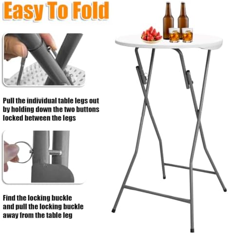 2 Pack 24" Round Folding Cocktail Tables, Bar Height High Tops, alternate view 6