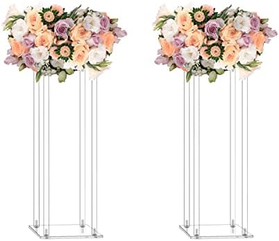 2 Pack 24'' Tall 8'' Dia. Acrylic Flower Stand Wedding Centerpieces Marriage Decorations Supplies Tabletop Decor