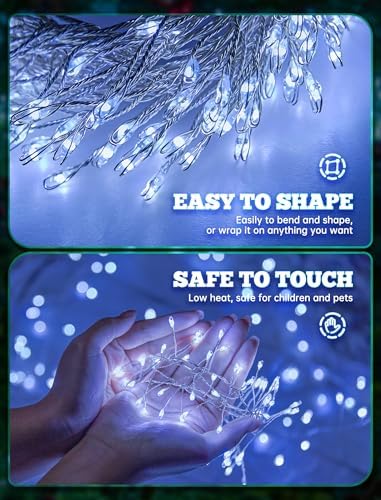 2 Pack 240 LED 20FT Total 40FT 480LED Solar Fairy Lights Outdoor Waterproof in Cool White, alternate view 3