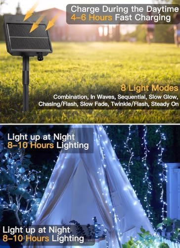 2 Pack 240 LED 20FT Total 40FT 480LED Solar Fairy Lights Outdoor Waterproof in Cool White, alternate view 7