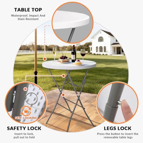 2 Pack 28in Folding Cocktail Table, Folding Round High Top Indoor Outdoor with Removable Legs, Tall Bistro, alternate view 6