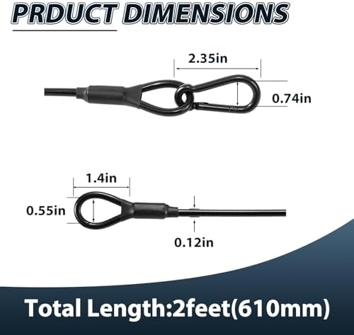 2-Pack 2ft Stainless Steel Safety Security Cables with 1/8" Diameter, Black in Black, alternate view 2