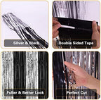 2 Pack 3.2 x 8.2 ft Black and Silver Foil Fringe Curtains in 3.2 ft x 8.2 ft in Black and Silver, alternate view 4