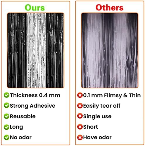 2 Pack 3.2 x 8.2 ft Black and Silver Foil Fringe Curtains in 3.2 ft x 8.2 ft in Black and Silver, alternate view 5