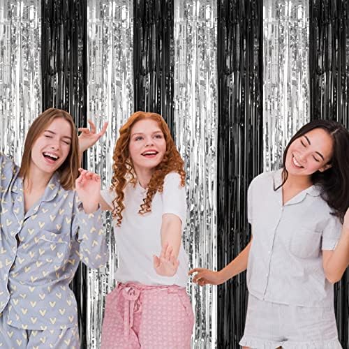 2 Pack 3.2 x 8.2 ft Black and Silver Foil Fringe Curtains in 3.2 ft x 8.2 ft in Black and Silver, alternate view 6