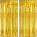 2 Pack 3.2Ft x 8.2Ft Gold Fringe Curtain Backdrop in 3.2Ft x 8.2Ft in Metallic Gold