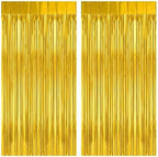 2 Pack 3.2Ft x 8.2Ft Gold Fringe Curtain Backdrop in 3.2Ft x 8.2Ft in Metallic Gold