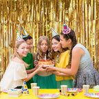 2 Pack 3.2Ft x 8.2Ft Gold Fringe Curtain Backdrop in 3.2Ft x 8.2Ft in Metallic Gold, alternate view 2