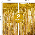 2 Pack 3.2Ft x 8.2Ft Gold Fringe Curtain Backdrop in 3.2Ft x 8.2Ft in Metallic Gold, alternate view 3