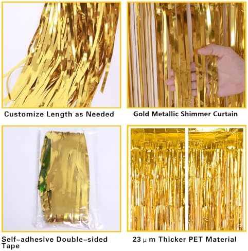 2 Pack 3.2Ft x 8.2Ft Gold Fringe Curtain Backdrop in 3.2Ft x 8.2Ft in Metallic Gold, alternate view 4