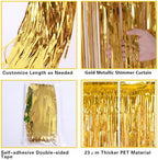 2 Pack 3.2Ft x 8.2Ft Gold Fringe Curtain Backdrop in 3.2Ft x 8.2Ft in Metallic Gold, alternate view 4