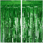 2 Pack 3.2Ft x 8.2Ft Green Tinsel Curtain Party Backdrop in Large in Metallic Gren