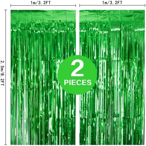 2 Pack 3.2Ft x 8.2Ft Green Tinsel Curtain Party Backdrop in Large in Metallic Gren, alternate view 3
