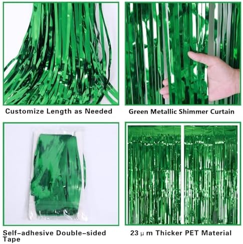 2 Pack 3.2Ft x 8.2Ft Green Tinsel Curtain Party Backdrop in Large in Metallic Gren, alternate view 5