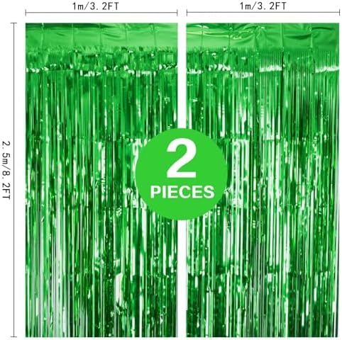 2 Pack 3.2Ft x 8.2Ft Green Tinsel Curtain Party Backdrop in Large in Metallic Gren, alternate view 6