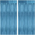 2 Pack 3.2Ft x 8.2Ft Lake Blue Foil Fringe Curtains Tinsel Backdrop