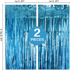 2 Pack 3.2Ft x 8.2Ft Lake Blue Foil Fringe Curtains Tinsel Backdrop, alternate view 3