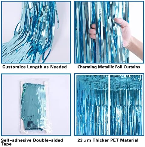 2 Pack 3.2Ft x 8.2Ft Lake Blue Foil Fringe Curtains Tinsel Backdrop, alternate view 4