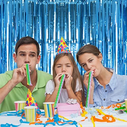 2 Pack 3.2Ft x 8.2Ft Lake Blue Foil Fringe Curtains Tinsel Backdrop, alternate view 5