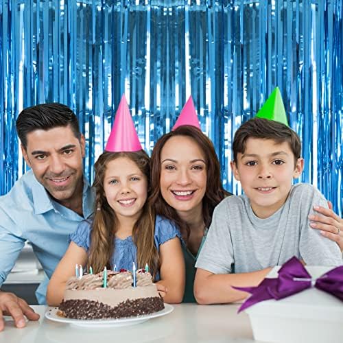 2 Pack 3.2Ft x 8.2Ft Lake Blue Foil Fringe Curtains Tinsel Backdrop, alternate view 6
