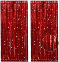 2 Pack 3.2Ft x 8.2Ft Red Metallic Tinsel Foil Fringe Curtain