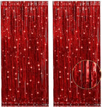 2 Pack 3.2Ft x 8.2Ft Red Metallic Tinsel Foil Fringe Curtain