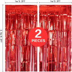 2 Pack 3.2Ft x 8.2Ft Red Metallic Tinsel Foil Fringe Curtain, alternate view 3